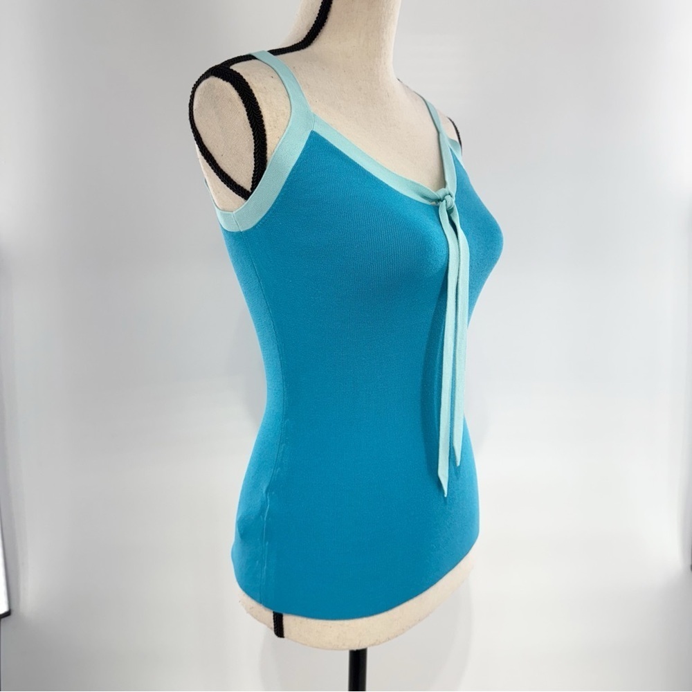 Ann Taylor XS Knit Tank Top Blue with Bow Front - Picture 5 of 12